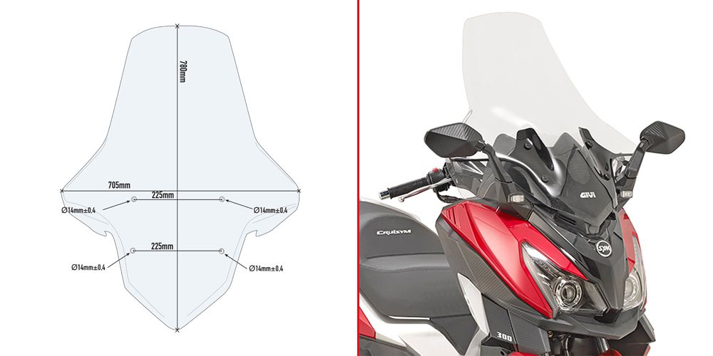 Givi Cúpula transparente 78 x 70,5 cm (H x W) para Sym Cruisym 300