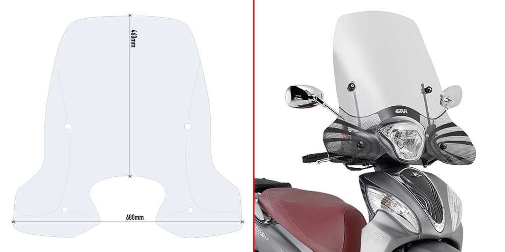 Givi Parabrezza trasparente 46x68 cm HxL per KYMCO PEOPLE ONE 125-150